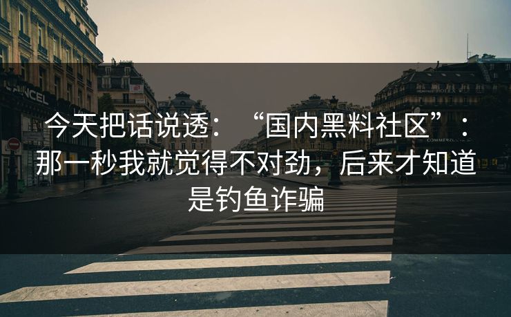 今天把话说透：“国内黑料社区”：那一秒我就觉得不对劲，后来才知道是钓鱼诈骗