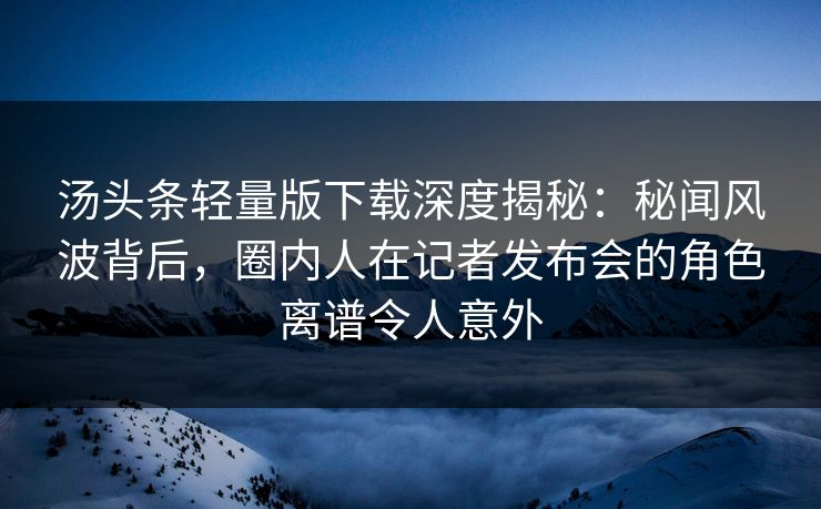 汤头条轻量版下载深度揭秘：秘闻风波背后，圈内人在记者发布会的角色离谱令人意外